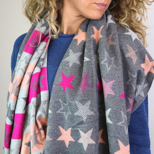Pink & Grey Mix Reversible Star & Stripe Scarf by Peace of Mind
